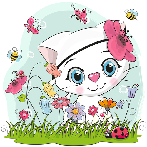 Kitten on the grass cartoon vector