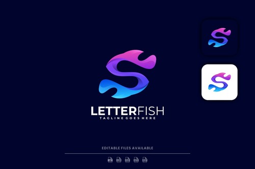 Letter with fish gradient logo vector