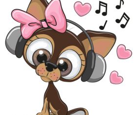 Listening to music dachshund cartoon illustration vector