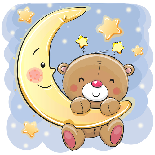 Little bear hanging on the moon vector
