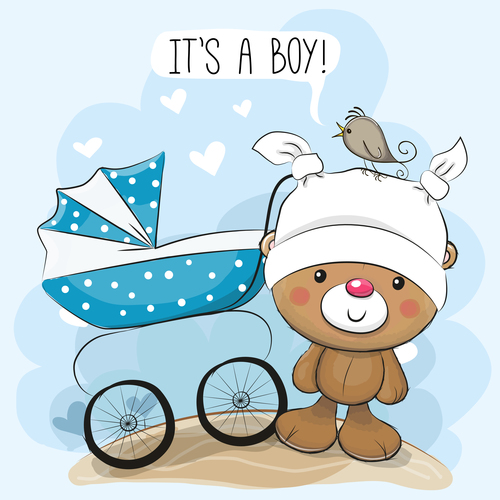 Little kid and baby stroller cartoon illustration vector