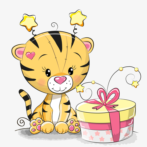Little lion birthday cartoon illustration vector