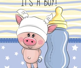 Little pig and baby bottle cartoon vector