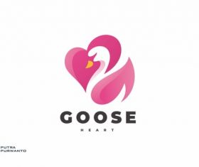 Love heart and swan logo design vector