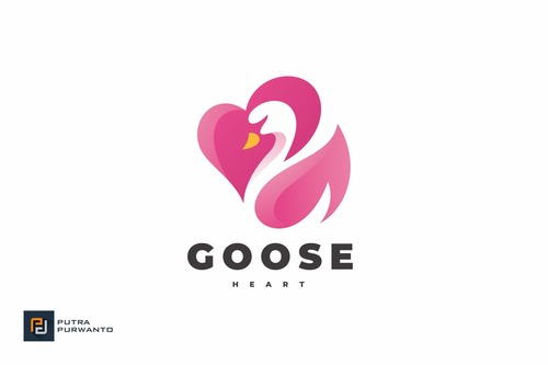 Love heart and swan logo design vector