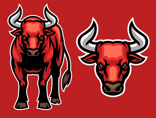 Mascot of big bull in set vector