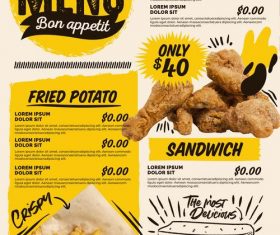 Meat chips digital vertical restaurant menu vector