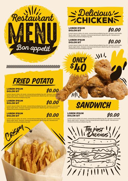 Meat chips digital vertical restaurant menu vector