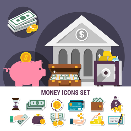 Money icon set vector