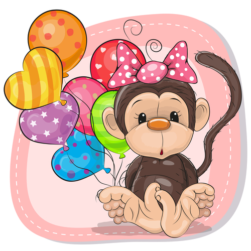 Monkey and balloon cartoon vector