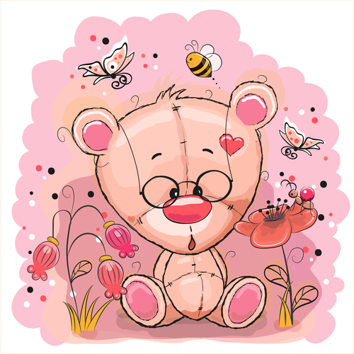Outdoor surprise teddy bear cartoon illustration vector