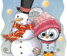 Owl and snowman cartoon vector