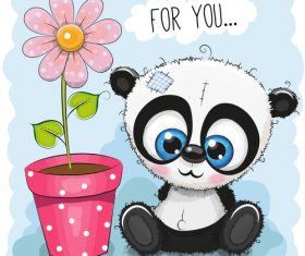 Panda sitting beside flower pot vector