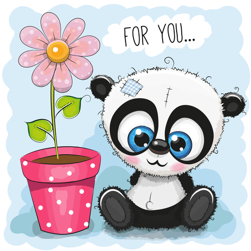 Panda sitting beside flower pot vector