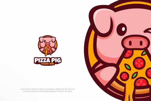 Pizza pig fast food restaurant logo vector