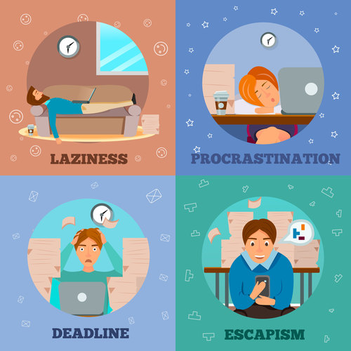 Procrastination characters vector