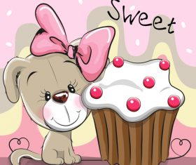 Puppy and cake vector