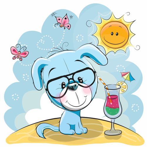 Puppy and drink cartoon illustration vector