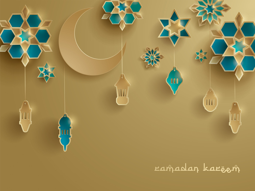 Ramadan lantern festival style card vector