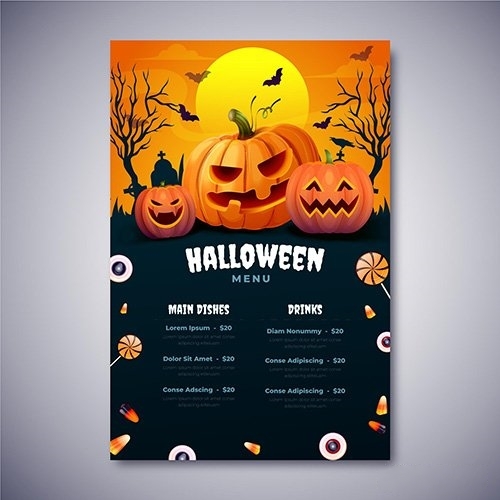 Realistic halloween menu template vector