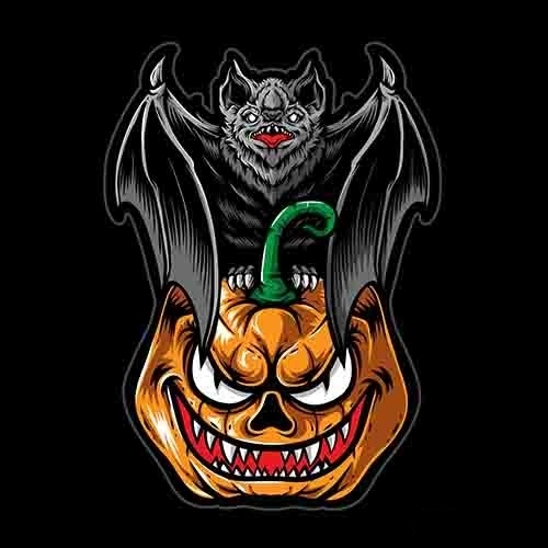 Scary bat with pumpkin halloween vector logo