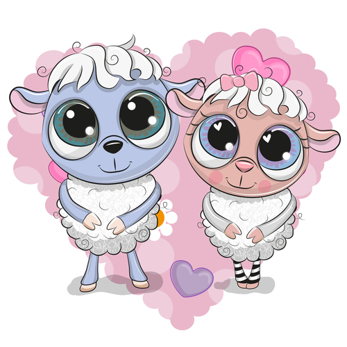 Sheep couple cartoon vector