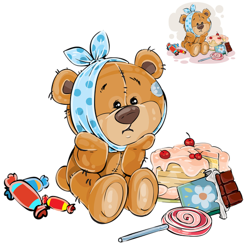 Sick teddy bear vector
