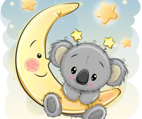 Sloth cartoon illustration vector on crescent moon