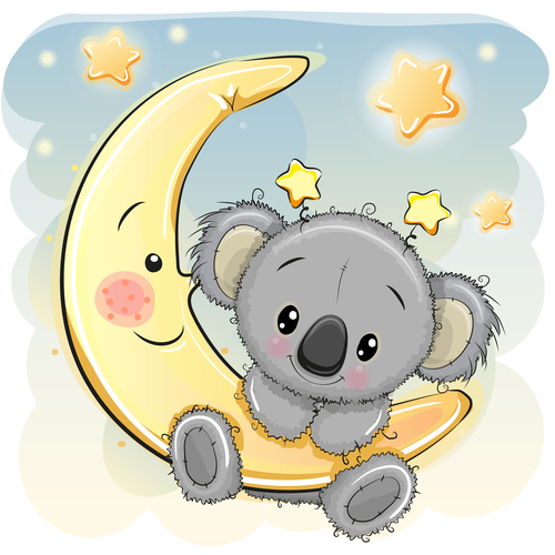 Sloth cartoon illustration vector on crescent moon