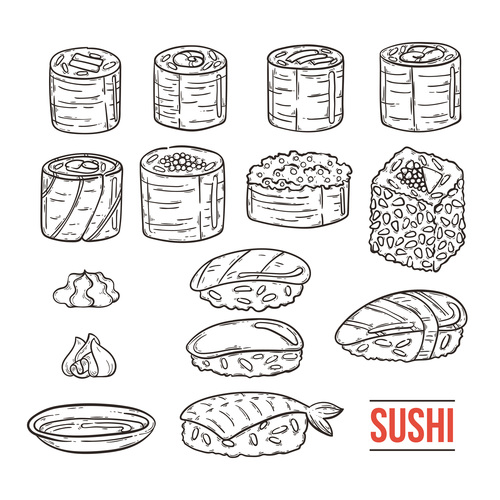 Sushi sketch illustration vector