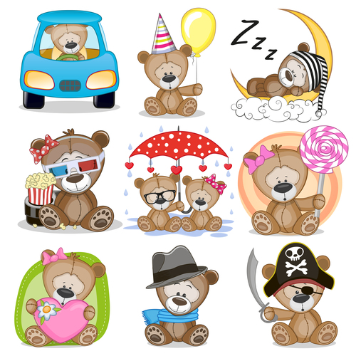 Teddy bear cartoon illustration collection vector