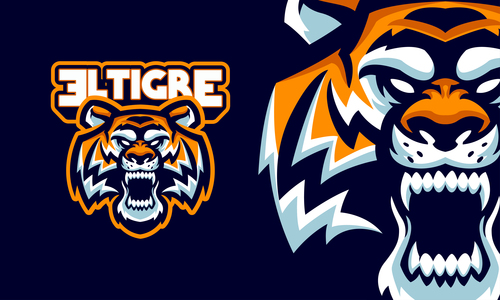 Tiger head with sharp fangs sports logo vector