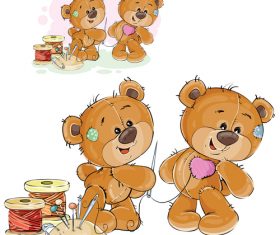 Two cute teddy bears vector