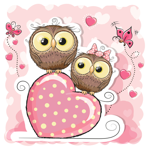 Two owl vector on heart pattern