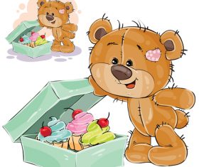 Vector of little bear opening food box