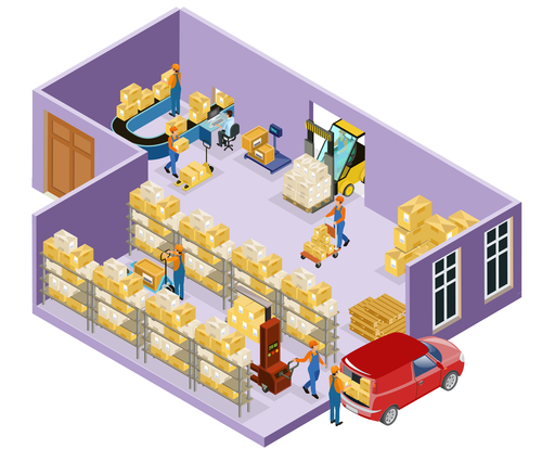 Warehouse cartoon illustration vector free download