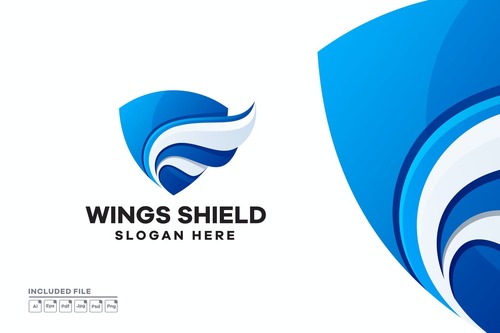 Wings shield gradient logo vector