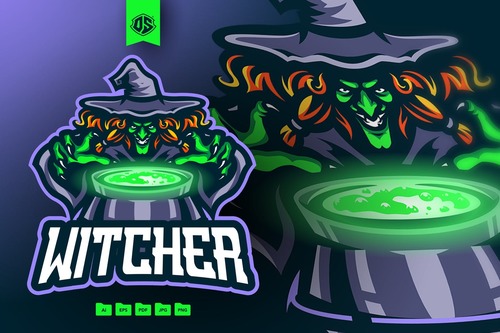 Witch mascot logo template vector