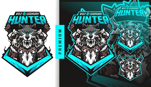 Wolf legendary hunter football gaming logo vector