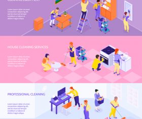 isometric cleaning service horizontal banners vector