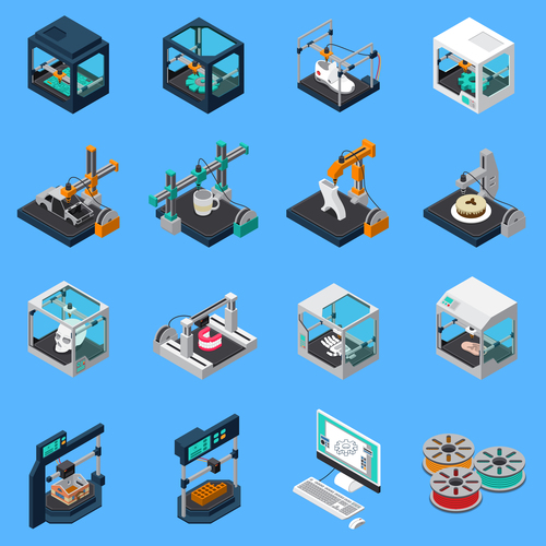3D printing industry isometric vector