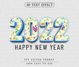 3D text effect 2022 new year vector