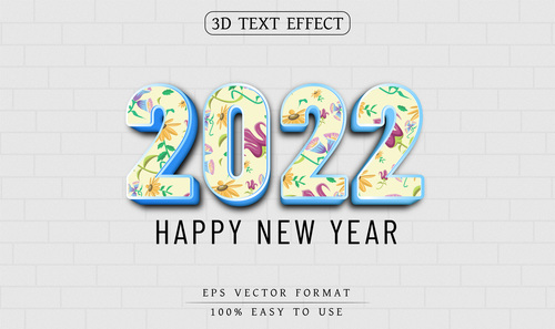 3D text effect 2022 new year vector