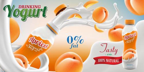 Apricot flavored yogurt advertising commercial vector
