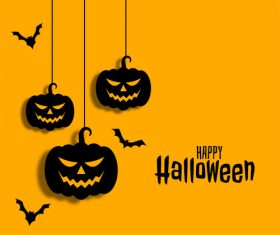 Bat and pumpkin paper cut background halloween card vector