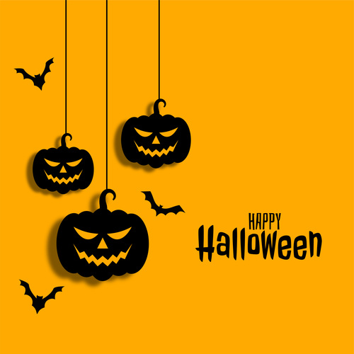 Bat and pumpkin paper cut background halloween card vector