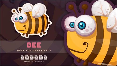 Big bee cute sticker vector