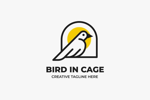 Bird in cage monoline business logo vector