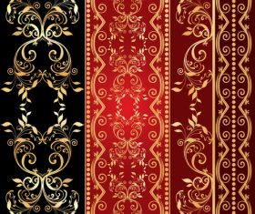 Black and red background floral engraving pattern vector