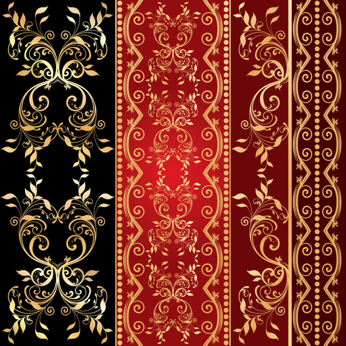 Black and red background floral engraving pattern vector